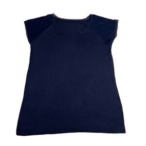 Women's Crewneck Eyelet Sleeve Blouse Size Small Mesh Trim Minimalist Casual